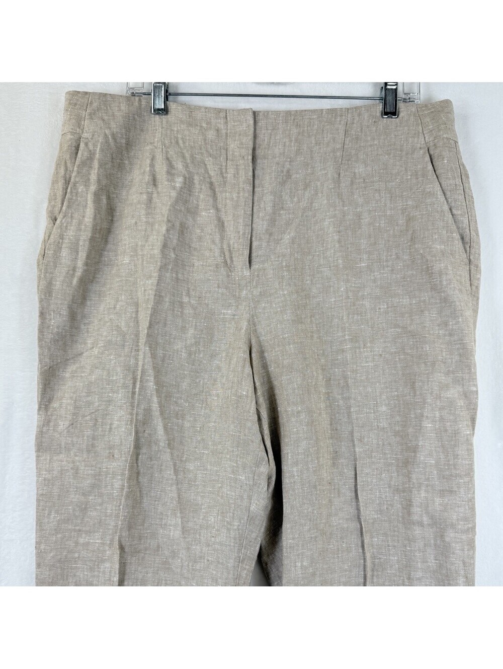 Talbots Southampton Pants 16 100% Linen Beige Straight Leg Womens